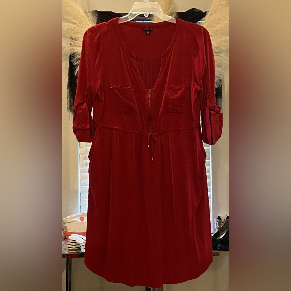 Torrid Burgundy Zip-Front Drawstring Midi Dress - Picture 1 of 4